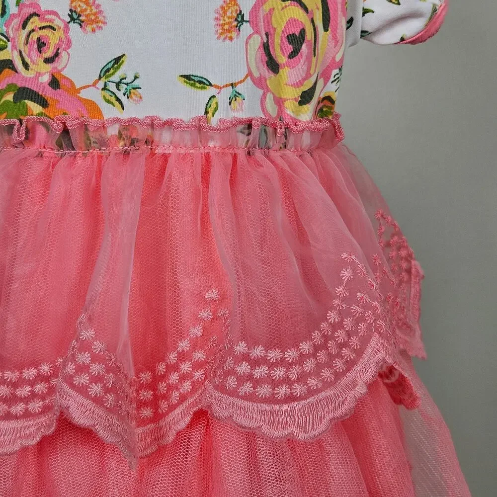 Matilda Jane Baby Tiered Tulle‎ Floral Dress Peach Pink | Toddler 12 - 18 Months
